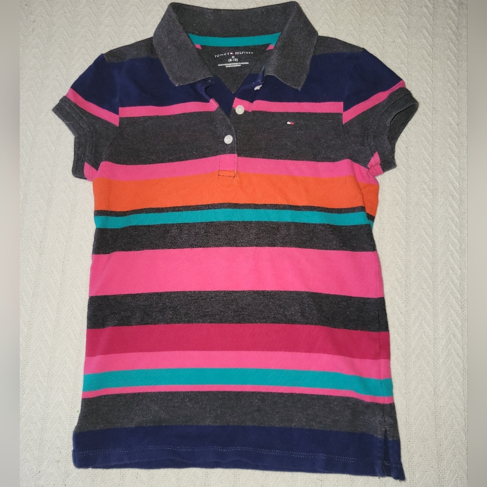 Tommy Hilfiger Striped Polo Shirt with Navy Blue Collar